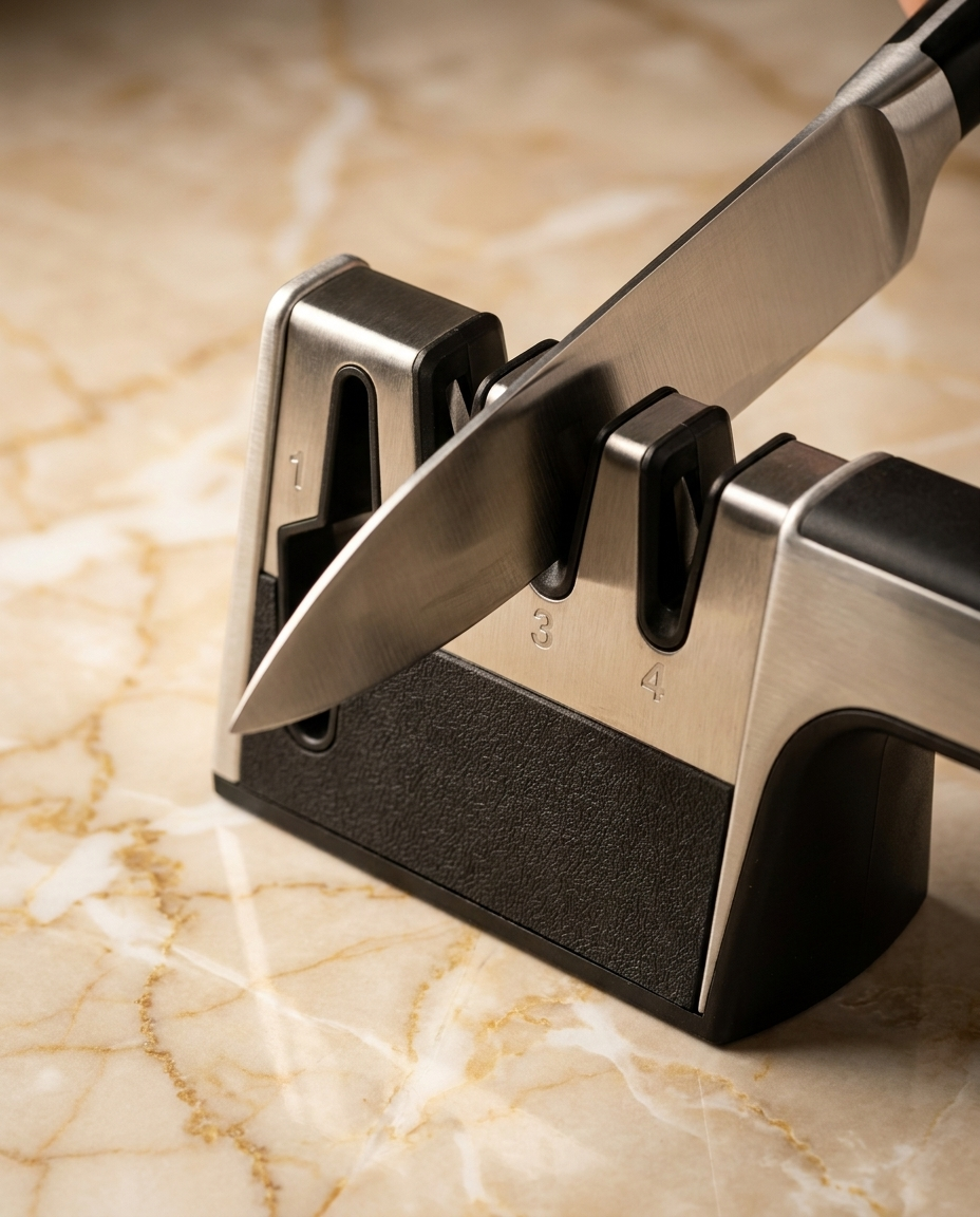 Close-up of 4-in-1 Knife & Scissor Sharpener non-slip base and slots